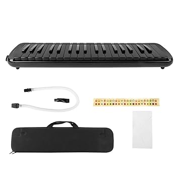 Melodica, 37 Key Melodica Blowpipe Wind Musical Instrument Suitable for Beginner Practice + Bag F37s(Black)