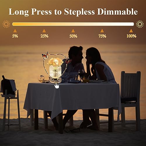 Strackvial Rose Table Lamp, Artificial Flowers in Vase Night Light, Touch Stepless Dimming LED Vase Lamp - Image 2