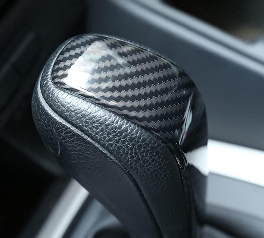 iJDMTOY Glossy Black Carbon Fiber Pattern Shift Knob Cover Shell Compatible with BMW E87 1 Series, E90 E92 3 Series E84 X1 Automatic Shifter