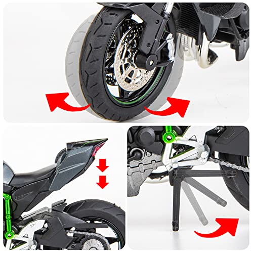 TGRCM-CZ 1/12 Kawasaki Ninja H2R Motorrad Modell, DieCast Modell Motorrad, Aufhängung und freie Rolle, Spielzeugauto, Motorrad Sammlung, Geschenk schwarz