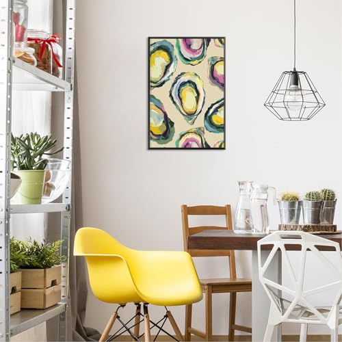 Image of Abstract Coastal Oyster Shell Poster Colorful Beachy Shell Canvas Wall Art Funny Summer Seaside Shell Aesthetic Prints Painting For Home Living Room Kitchen Restaurant Wall Decor 12x16in Framed