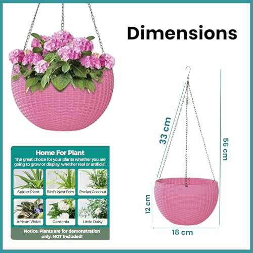 Image of Go Hooked Hanging Plastic Pot | Pink | Diameter 7.1 Inch | Height 4.8 Inch | Thickness 3 mm | Chain Length 13 Inch Approx. | 8 Pieces
