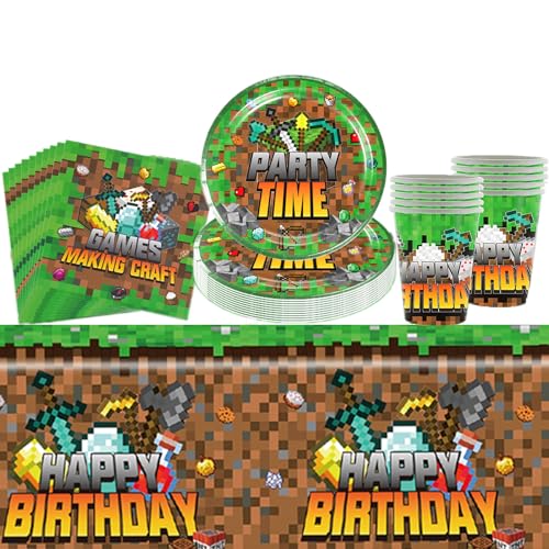 41 Vajilla para Fiestas de Game, Juego de Vajilla para Fiesta de Cumpleaños Videojuegos,Juego de Videojuegos Suministros para Fiestas,Platos Tazas Servilletas Manteles,Party Supplies Juego de Vajilla