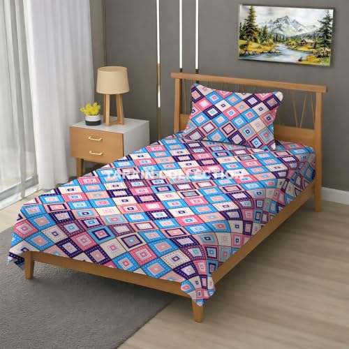 Image of Single Flat Bedsheet 60 x 90 Inch with 1 Pillow Cover, Cotton Blend Soft Breathable Bed Sheet Set for Single Bed, Lightweight Comfortable Bedding for Home Guest Room Daily Use