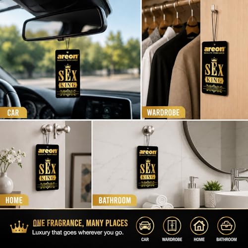 Image of AREON VIP Hanging Car Air Freshener Pack of 3 - Premium Car Perfume with Natural Fragrances, Stylish Hanging Cards Long Lasting Auto Air Freshener for Car, Home, Office & Vehicle Interior - SEX KING
