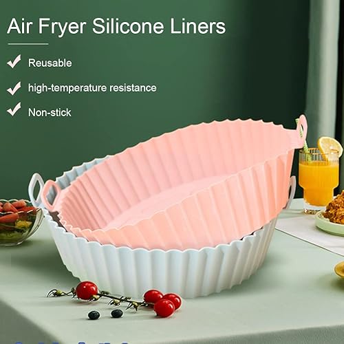 Miniatura 8 de Paquete de 2 forros de silicona para freidora de aire reutilizables de 8 pulgadas resistente al calor fácil limpieza cesta de silicona para freidora