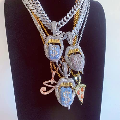 Icediamond Big Crazy Dollar Blazing Tongue Creative Pendant Necklace, Iced Out Bright Blue-Purple Cz Lab Diamond With White Gold Plated Hip Hop Charm Jewelry For Men (Blue) #TOP5