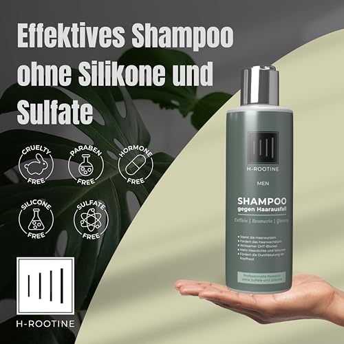 Foto von H-ROOTINE Coffein-Shampoo gegen Haarausfall* für Männer (200ml) • Anti-Haarausfall* Shampoo mit Coffein, Rosmarin & Ginseng • Fördert Haarwachstum & pflegt die Kopfhaut