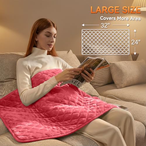 Image of King Size Heating Pad for Back Pain 32 inchx24 inch Extra Large Electric Heating Pad for Period Cramps Relief & Body Neck Shoulder Auto Shut Off Heat Pad Temperature Settings Machine Washable Red