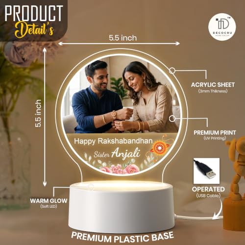 DECOCRU Personalized Rakhi LED Lamp 5.5x5.5 Inch - Image 4