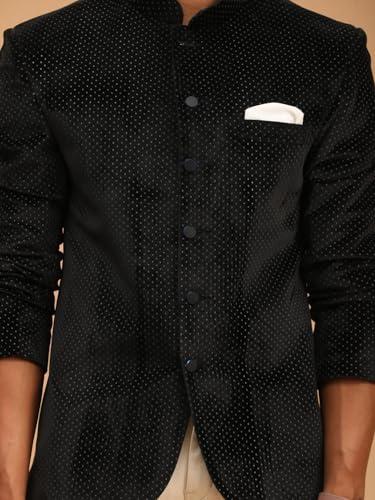 Image of VASTRAMAY Men's Velvet Jodhpuri | Velvet Polka Dot Jodhpuri Coat. The Threads of The Fabric Is Woven Tightly And Has A Long Lasting Sheen, This Jodhpuri Is Deservingly Called Prince Coat.