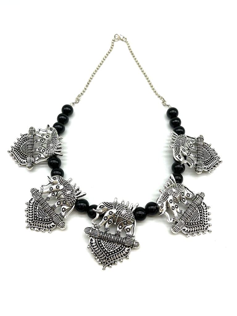 Digital Dress RoomNavratri Rajastani Necklace for Girls Garba Dandiya Antique Multi Color Banjara Costume Fashion Afghani Tribal Imitation German Silver Oxidized Designer Jewelry