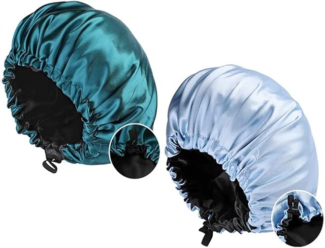 2 Pcs Satin Sleep Cap for Women Long Hair Silk Bonnet for Curly Hair Waterproof Satin Hair Cap for Sleeping Extra Large Double Layer Adjustable Satin Bonnet for Women
