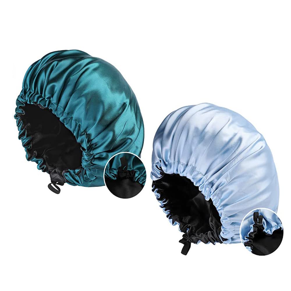 2 Pcs Satin Sleep Cap for Women Long Hair Silk Bonnet for Curly Hair bonnet for Sleeping Extra Large Double Layer Adjustable Satin Bonnet for Women