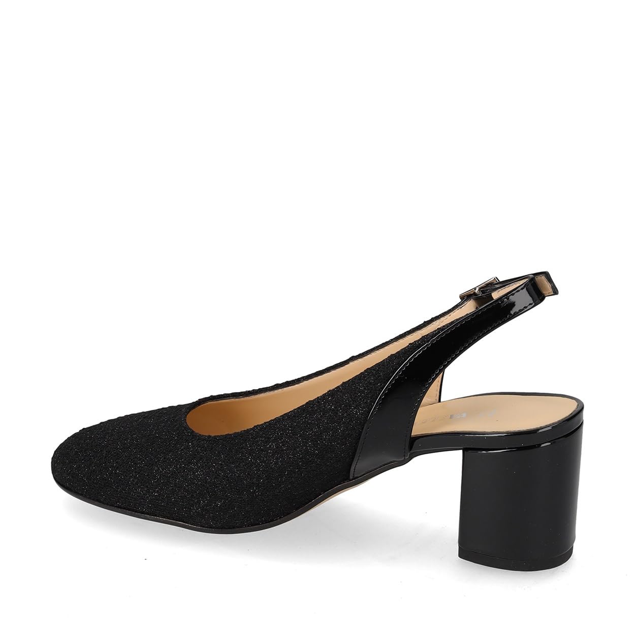 Valleverde 28200A Slingback Cerimonia Donna Tessuto Nero Tacco Grosso 6Cm Suola Gomma Sintetica