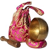 El juego de cuencos tibetanos está hecho a mano en los estribos de Nepal. El cuenco dorado está martillado a mano para producir su propio sonido especial. Mientras que el mazo, el cojín de anillo y la bolsa están diseñados y cosidos a mano