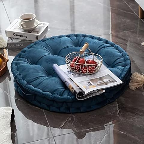 Yefound Round Pillow Chair Pad Thickened Seat with Carrying Handle, Velvet Tatami Cushion Indoor Outdoor Pad for Yoga Living Room Sofa Balcony Outdoor, Home Office Patio Dining Chairs(Dark Blue-24in) Cover