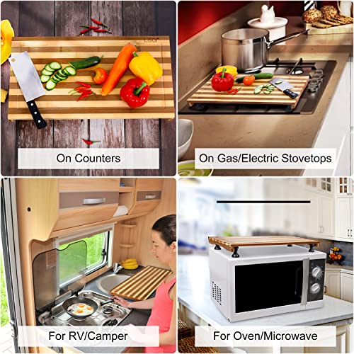 Bamboo Stovetop Cover&Countertop Cutting Board With Adjustable Legs, Dual-Purpose Chopping Board For Electric Stove Burner, Workspace Block Cover For Rv Camping Camper Gas Cook Top Cover #TOP3