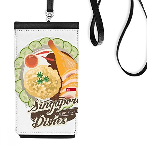 Bourse en cuir suspendu téléphone noir motif Singapour Hainanese Chicken Rice