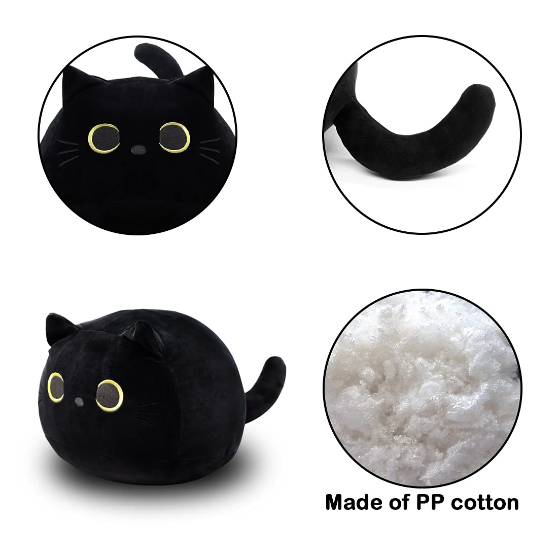 3D Black Cat Plush Stuffed Animal Toy Pillow, Fat Black Cat Stuffed