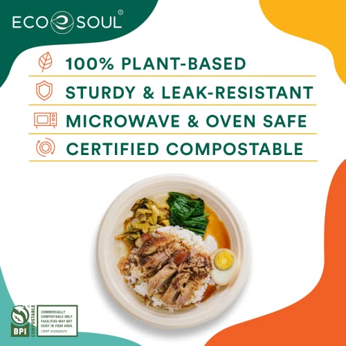 Eco Soul 100% Compostable 10 Inch Paper Plates [100-Pack] Disposable Party Plates I Heavy Duty Eco-Friendly Sturdy Dinner Plates Disposable I Biodegradable Unbleached Sugarcane Eco Plates #TOP2