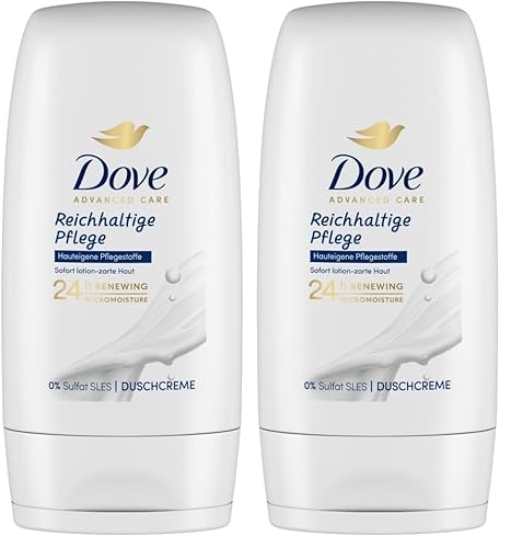 Dove Docciaschiuma Nutrimento Intenso, Bagnoschiuma da Viaggio, Minisize 55ml, Formula Delicata sul Microbioma della Pelle, con Agenti Idratanti Vegetali, Senza Solfati SLES, Bagnodoccia Uomo e Donna