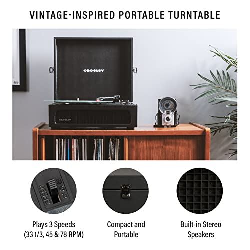 Crosley CR8017B-BK Voyager Vintage Portable Vinyl Record Player Turntable with Bluetooth in/Out and Built-in Speakers, Black by Crosley - Image 2