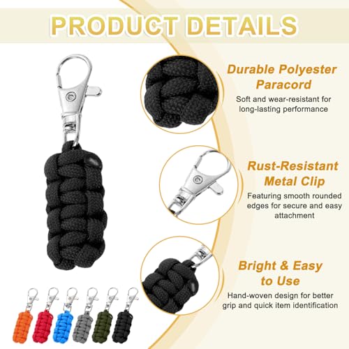 Image of YELARXI Paracord Zipper Pull Polyester Zipper Pulls Replacement Woven Rope with Metal Clasp, 80 mm Length Fit for Backpacks Clothing Luggage Accessories - Cylinder (6 Pack, 6 Color)