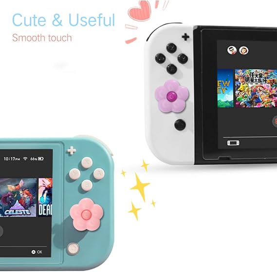 PERFECTSIGHT Switch Silicone Thumb Grip Caps, Joystick Cover Compatible with Nintendo Switch/OLED/Switch Lite,4PCS (4 Color Flowers)