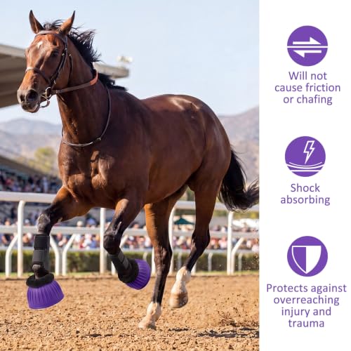 Image of Abbylike 1 Pair Fleece Horse Bell Boots Protect Against Hoof Impact Trauma, Rubber Bell Boots Horse Care for Turnout No Rub Design Comfort Quick Wrap Hook and Loop
