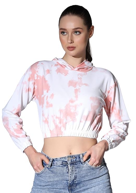 Image of OM SAI LATEST CREATION Women's Western Crop Top with Hoodie Neck & Long Sleeve || Drawstring Pullover Tops || Loose Casual Hoodies for Women Top.