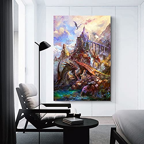 Aiomuo Fantasy Art Landscape Dragon Canvas Art Poster And Wall Art Picture Print Modern Family Bedroom Decor Posters 08X12Inch(20X30Cm) #TOP2