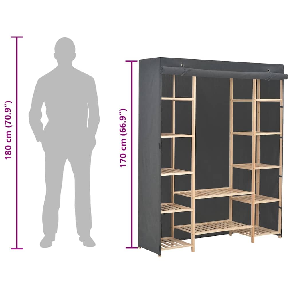 Kleiderschrank Grau 135 x 40 x 170 cm Stoff mit Schiebetüren und Einlegeböden für Schlafzimmer, Kinder, Flur, Mehrzweck, Aufbewahrung, Organizer, Wäsche, Schubladen, Regal, Spiegel