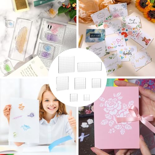 7Pcs Acrylic Stamp Block Assorted Sizes Acrylic Blocks for Stamping with Grid Lines for Scrapbooking Crafts Card Making(Square) - Thumbnail 6