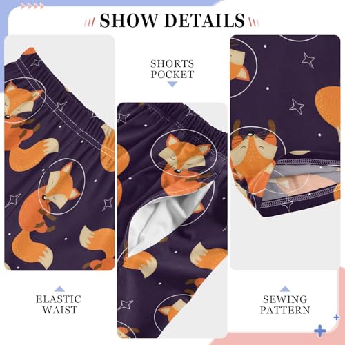 Astronaut Fox Star Boys Long Pants Soft Trousers Elastic Waist Kids Lounge Bottoms with Pockets S-XL4