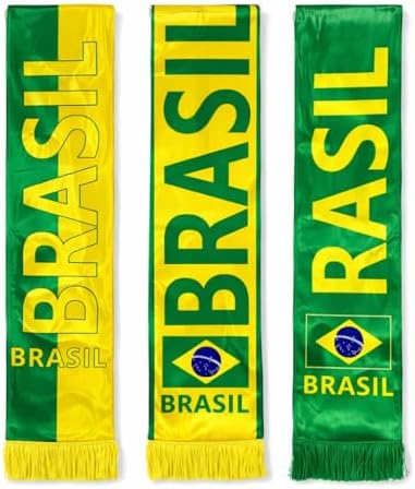 Cachecol do Brasil Verde e Amarelo com Franjas estampada com Band...