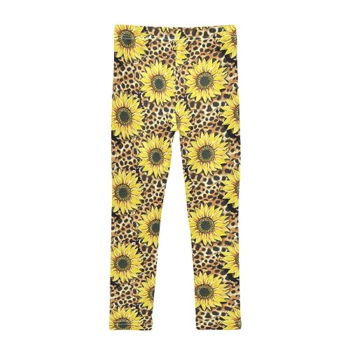 Sunflowers Leopard Print Girls Leggings Dance Running Workout Yoga Pants2