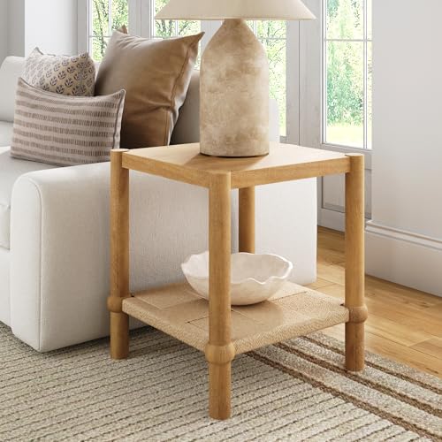 Nathan James River Modern Coastal Side Table with Solid Wood Legs and Seagrass Storage Shelf, Light Brown by Nathan James - Used condition - Image 2