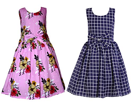 Image of Casual Frock for Baby Girls,Blue Printed and Olive Printed,Pack of 2