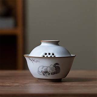 YZDKJ Cerámica Hielo Agrietado Esmalte Kung Fu Gaiwán Porcelana Blanca Taza de té Pintado a Mano Hombre de Dibujos Animados Lindo Tetera de Tetera China Juego de té (Color : A)