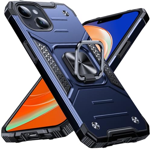 Image of Anqrp Heavy Duty Case for iPhone 13 /14 Case with Enhanced Ring Holder Grip Stand, Military Grade Shockproof Rugged Drop Protective Silicone Hard Slim iPhone 13 /14 Phone Case Cover,Vivid Blue
