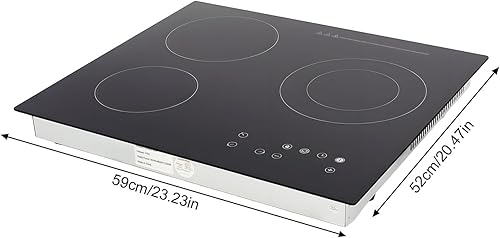 Miniatura 8 de Placa eléctrica de 3 quemadores, estufa de cerámica de 24 pulgadas, 2600 W, 110 V, control táctil de 9 niveles con temporizador y bloqueo para