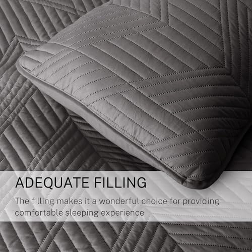 Exclusivo Mezcla Ultrasonic Twin Quilt Bedding Set, Lightweight Grey Bedspreads Soft Modern Geometric Coverlet Set for All Seasons (1 Quilt and 1 Pillow Sham)