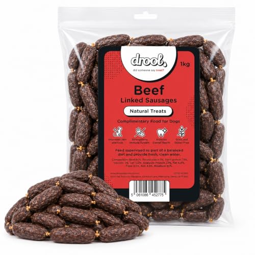 Drool Linked Beef Sausages Dog Treats 100% Natural Air-Dried Meaty Sausages High Protein Grain Free 1kg