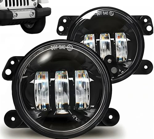 Tugwuetlwu 4 Inch Led Fog Light For Jeep Wrangler Unlimited JK JKU 2007-2018 TJ LJ Off-Road Front Bumper Replacements Driving Fog Lamps(Black)