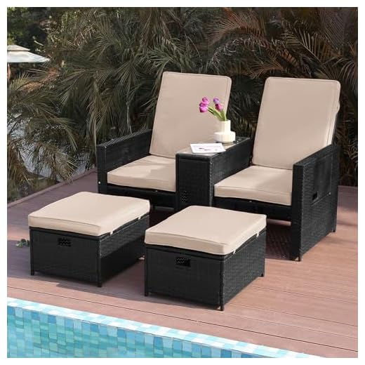 B BAIJIAWEI Patio Wicker Loveseat - Outdoor Rattan Sofa Set with Cushion - Adjustable Lounge Chair with Ottoman Footrest, Wicker Furniture for Garden, Patio, Balcony, Beach, Coffee Bar, Deck