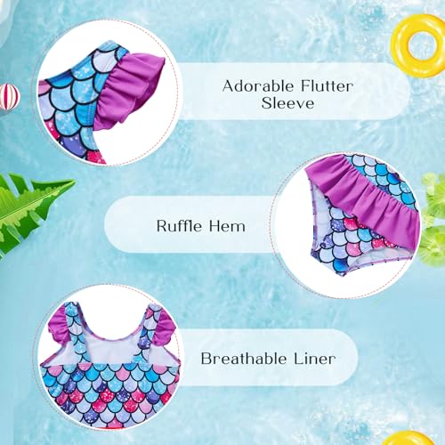 Image of Vieille Toddler Little Girls One Piece Swimsuits Ruffles Bathing Suits Mermaid Dinosaur Swimwear 2-7T