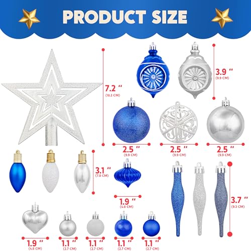 Joiedomi 36 Pcs Assorted Christmas Ball Ornaments Set with Star Topper and Heart, Blue, Silver&White Shatterproof Christmas Tree Ornaments for Wreath Garland Holidays and Xmas Hanging Decorations by Joiedomi - Image 5