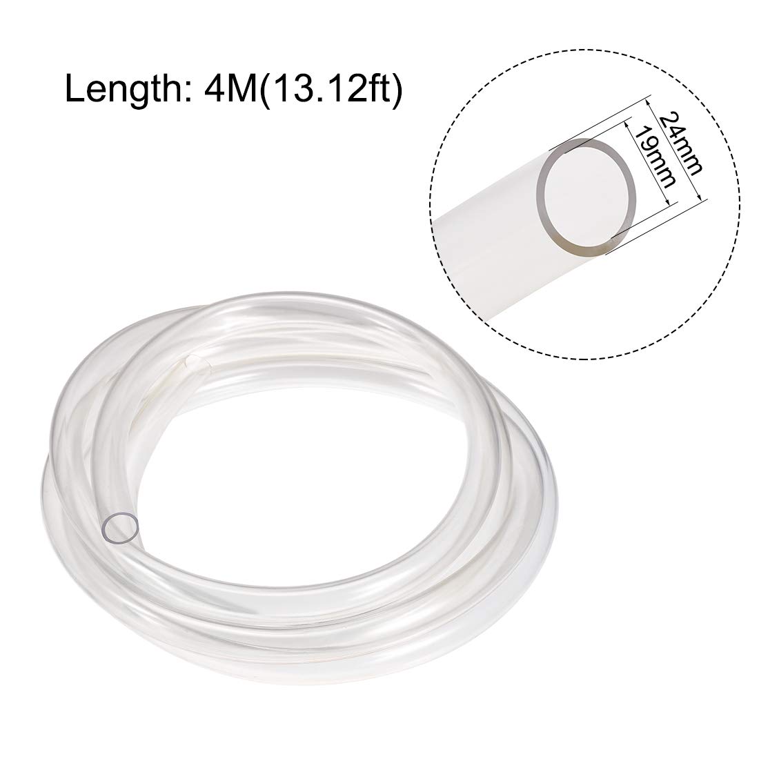 sourcing map Tubería de vinilo transparente de PVC 19mm ID x 24mm OD 4metros/13.12pies Tubo de manguera flexible de plástico