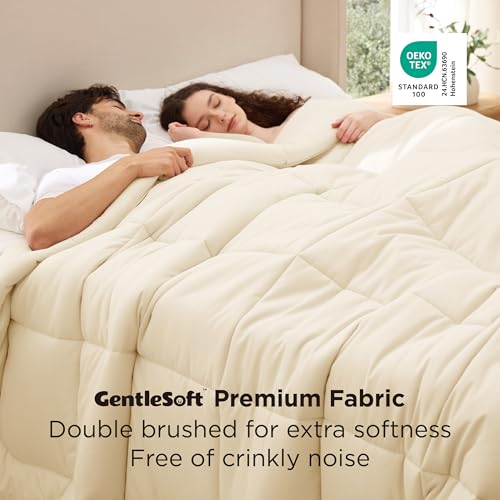 Image of Bedsure Comforter Duvet Insert - Quilted Comforters Oversized King, All Season Duvet, GentleSoft Down Alternative Bedding, with 8 Tabs, Gifts for Women /Men, Cream,Oversized King 116 x 98 Inches